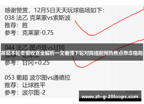 英超本轮冬窗收官全解析一文看懂下轮对阵提前预热焦点悬念格局 英超本轮冬窗收官全解析一文看懂下轮对阵提前预热焦点悬念格局