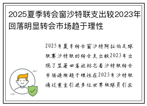 2025夏季转会窗沙特联支出较2023年回落明显转会市场趋于理性 2025夏季转会窗沙特联支出较2023年回落明显转会市场趋于理性