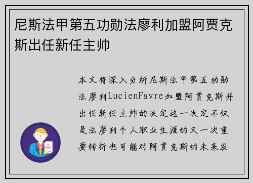 尼斯法甲第五功勋法廖利加盟阿贾克斯出任新任主帅 尼斯法甲第五功勋法廖利加盟阿贾克斯出任新任主帅